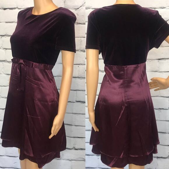 Vintage 90s Merlot Satin Velvet Mini Dress - Picture 2 of 3